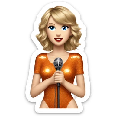 taylor swift with orange sparkly bodysuit and microphone sticker