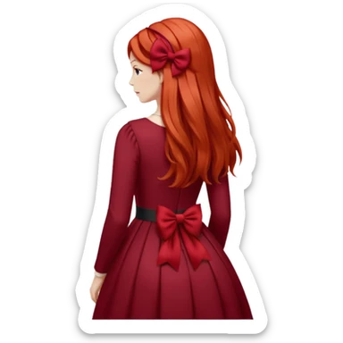 red long hairs with burgundy bow from the back sticker