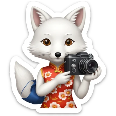 white fox, cheongsam ancient white fox with camera sticker