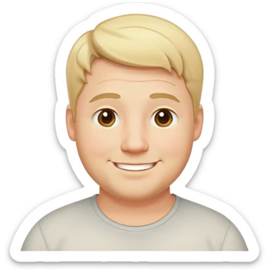 "- đàn ông
- 35 tuổi
- Da trắng
- Tóc vàng ngắn
- Cười mỉm, mặt mũm mĩm
" sticker