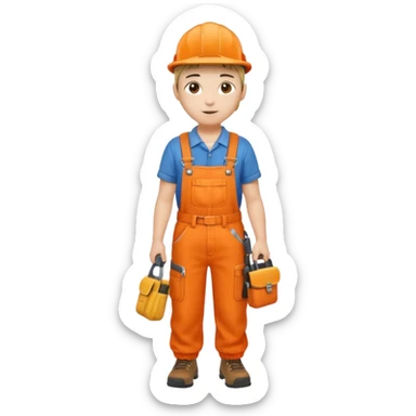 Repairs and Maintenance, Young, tools belt, wearing orange overalls, a cap and having tool belt, full body sticker