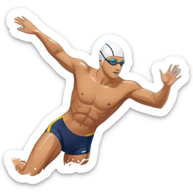 An icon featuring a swimmer in mid-stroke, cutting through the water with a strong, fluid motion. The design includes ripples around the swimmer’s body and a pool lane line in the background, symbolizing speed and technique in swimming. Transparent background highlights the grace sticker