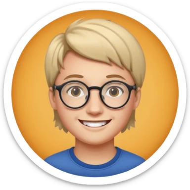 une personne plutot jeune de face avec des detail et des accessoires /lunettes dans un rond  sticker