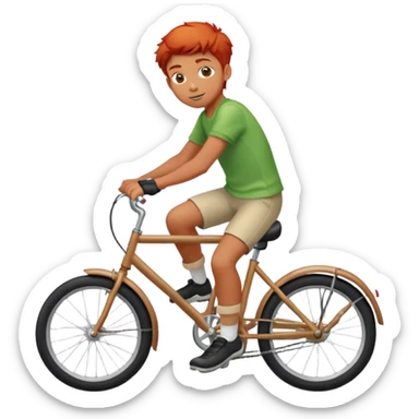 Red haired boy rides bike sticker