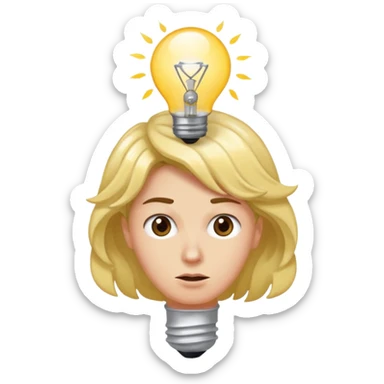 crea Una carita con un remolino en la cabeza, una bombilla encendida sobre ella y una ceja levantada. sticker