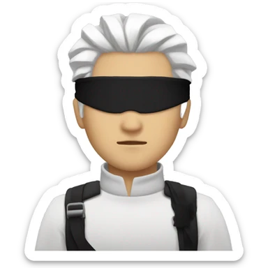 gojo satoru with white hair straight and black blindfold sticker