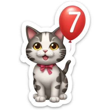 cat with a balloon shaped like the number 7 sticker