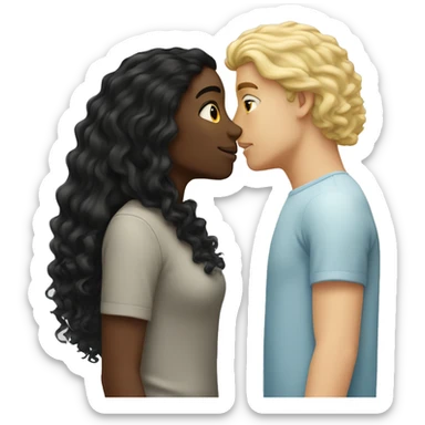 Blonde straight hair girl kisses man black curly hair  sticker