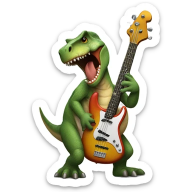 Dinosaur playing bass sticker