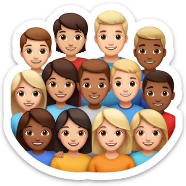 Diverse group of people standing together in a circle, happy faces sticker