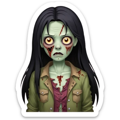 mulher zumbi cabelo liso tamanho grande preto sticker