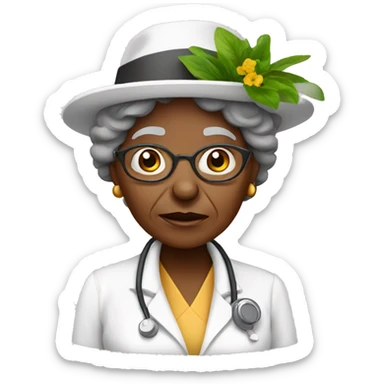 Black old woman scientist with garden hat with a questioning expression sticker