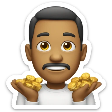 a greedy person with a gold co sticker