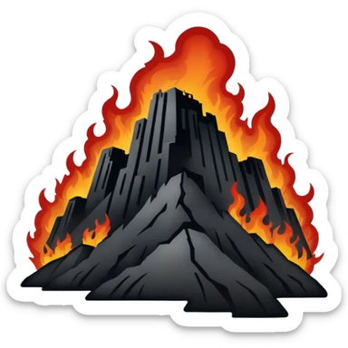 Minimalist emoji-style sticker of a silhouette of the Hollywood hill with ruined “HELLWOOD” sign, smoke and flickering flames in desaturated red

 sticker