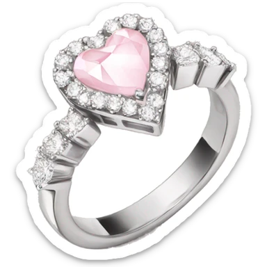 Diamond silver  ring light pink heart sticker