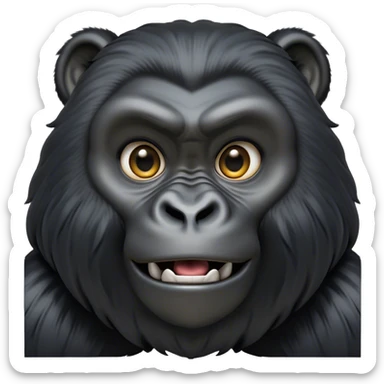Cinematic Comical mountain Gorilla Portrait Emoji, Head tilted dramatically with an exaggeratedly shocked expression, featuring a stately black and grey mane and wide, comically expressive eyes full of humorous disbelief, Simplified yet hilariously expressive features, highly detailed, glowing with a slightly sassy jungle glow, high shine, dramatic yet playful, stylized with an air of quirky primate attitude, soft glowing outline, capturing the essence of a meme-worthy mountain that appears ready to side-eye its way into viral fame! sticker