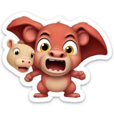 frightened squirrel over angry and red hippo sticker