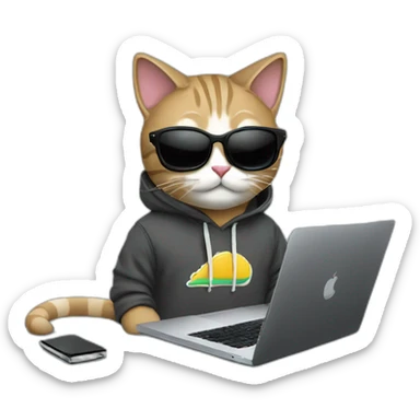 Cat wearing hoodies and sunglasses and working on a MacBook Pro  sticker