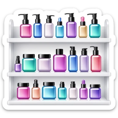 a white shelf with few beauty products and sparkles sticker