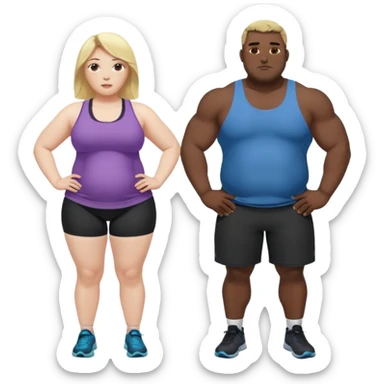 Obese blonde working out with muscular black man  sticker