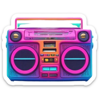 colorful boom box with musical notes in neon color sticker