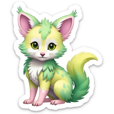 Feral Rare Fantasy cute pastel Vernid-Trico-species by LiLaiRa, markings, tufted ears, full body sticker