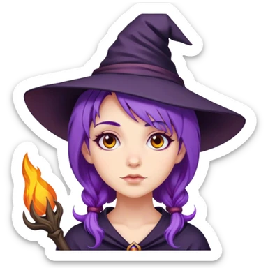  witch girl purple hair sticker