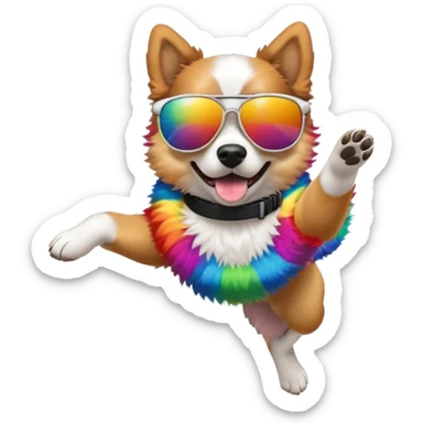 Dog doing a backflip wearing sunglasses rainbow  sticker