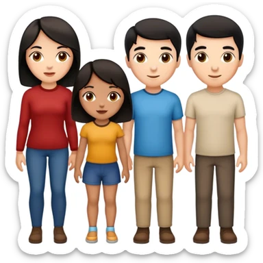 Family of 4. 2 dark haired girls. 2 men. 1 white with dark hair. 1 black with dark hair.  sticker