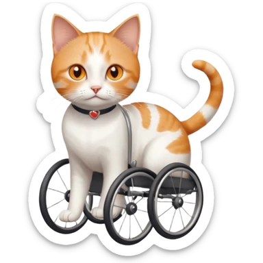 full body small short hair ginger and white cat with orange eyes walking in a wheelchair for cats sticker