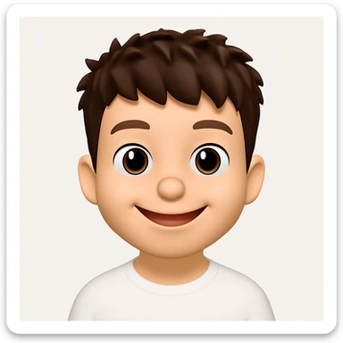Create a 3D cartoon emoji character with a large head, big eyes, smooth skin, simple features, and a happy face. The style should be clean, modern, and minimalistic with soft lighting and a white background. The character should be front-facing and inspired by the Apple Memoji/Pixar style as shown in the reference image. sticker
