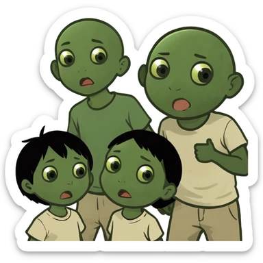 A lot of children in beige clothes are playing sticker