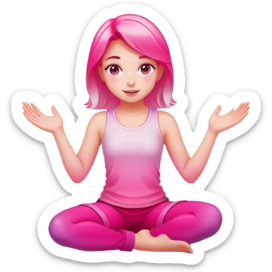 Girl kneeling in playful pose, transparent glass style, bright pink gradient, with shadows and highlights, minimalist design sticker