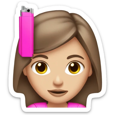 White Girl brown hair hand pink nails holding pink gun sticker