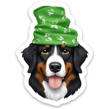bernese mountain dog wearing a green bandana sticker