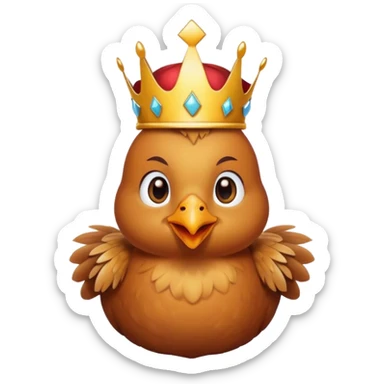 a chicken with a crown sticker