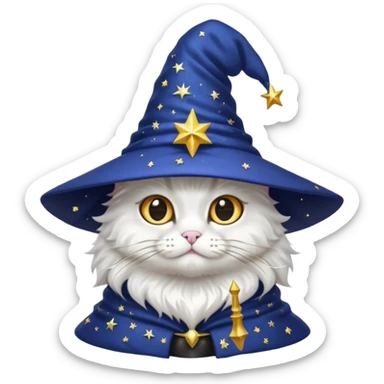 black wizard cat with a pointy starry wizard hat sticker