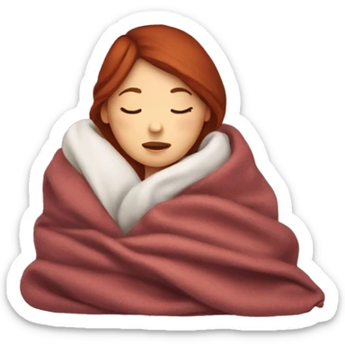 Girl with dark red hair sleeping in blanket sticker