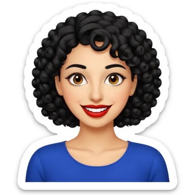 30 year old iranian woman very short curly black hair, big brown eyes, tanned skin, big smile, white teeth, pretty, stylish sticker