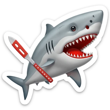 Tiburón con tenis rojos y macheta sticker