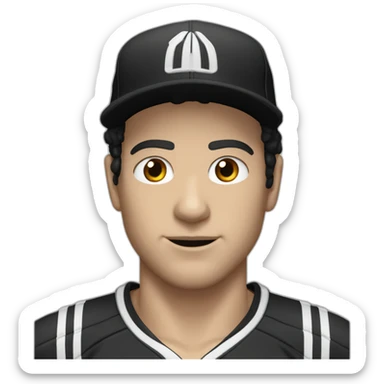 White Guy with blown eyes black hair and black adidas cap sticker