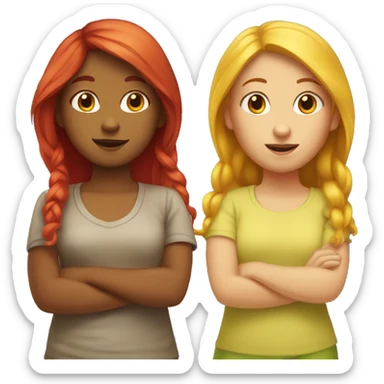 "Two girls, one with yellow hair, one with red hair." sticker
