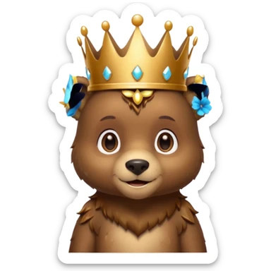 Bear Prince – brown bear cub with a shiny bronze crown, gentle smile. sticker