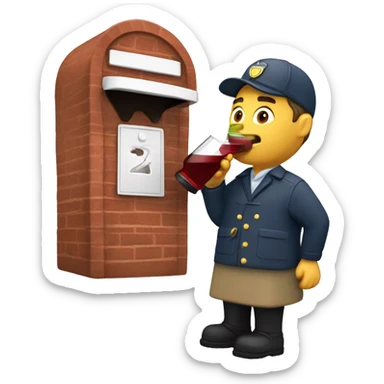 Postman drinking from wine decanter by mailbox  sticker