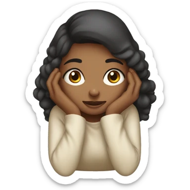 girl crouching down hands on face sticker