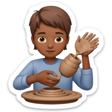 A potter spinning clay cups on a wheel  sticker
