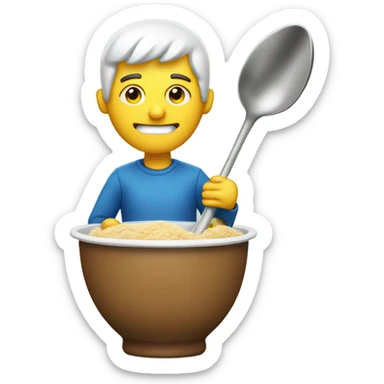 Man eating auger off spoon with liter sticker
