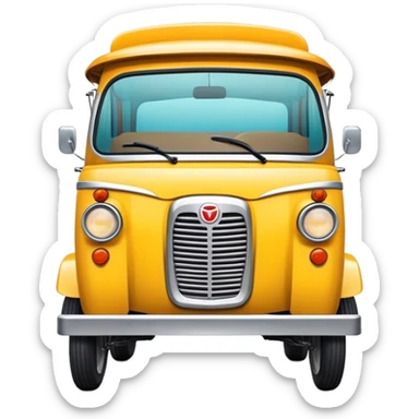 Cinematic Realistic Tuk Tuk Pop Culture Emoji, featuring a vibrant portrayal of the iconic Thai tuk tuk rendered with dynamic textures and lively, urban lighting. sticker