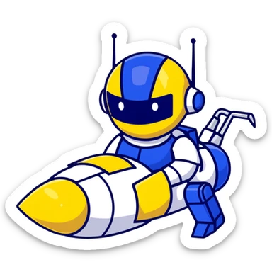 simple transformer robot in royal blue, black, and silver, cute animated look sticker