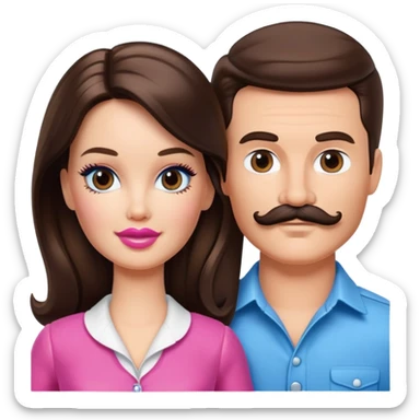 Brunette Barbie and Ken with mustache  sticker
